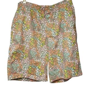 Lands' End Floral Print Bermuda Shorts Plus Size 16 Mid Rise Elastic Waist